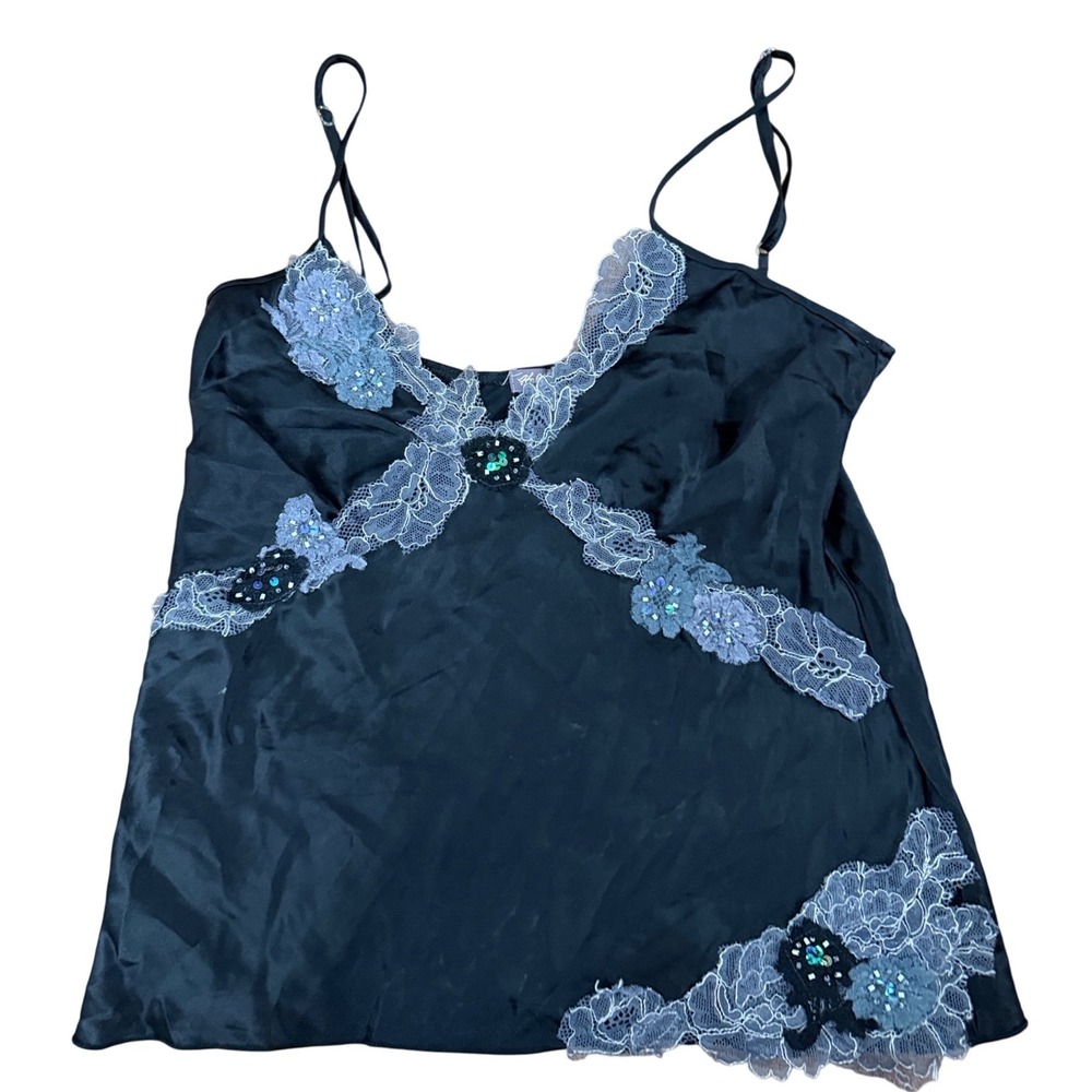 Fleur du Mal Black Silk Lace Beaded Camisole Top Sz S Luxury Lingerie